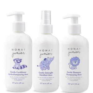MONAT Junior Gentle 3-in-1 Hair Care System - Shampoo, Conditioner, Detangler for Children (8 fl. oz./6 fl. oz.)