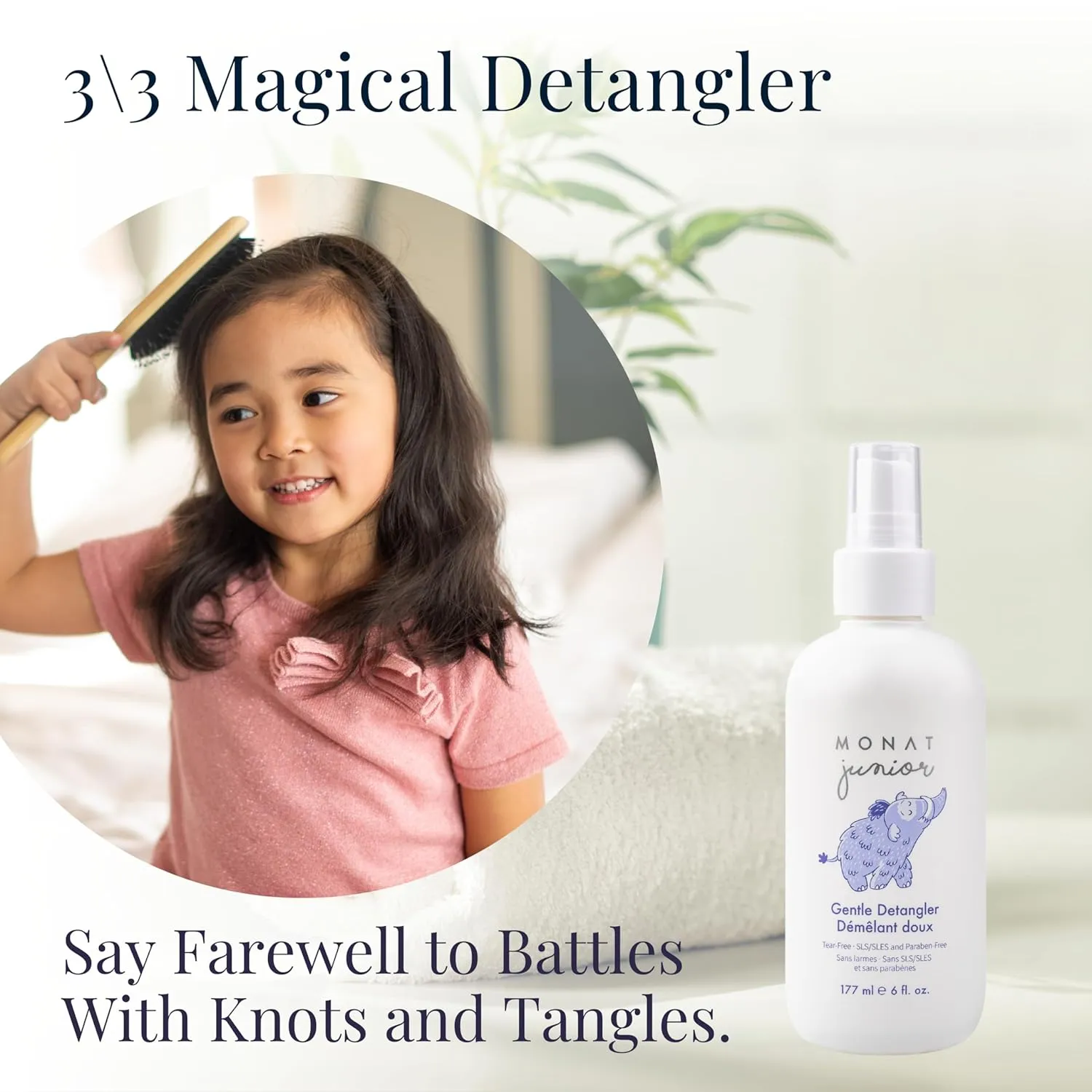 MONAT Junior Gentle 3-in-1 Hair Care System - Shampoo, Conditioner, Detangler for Children (8 fl. oz./6 fl. oz.)