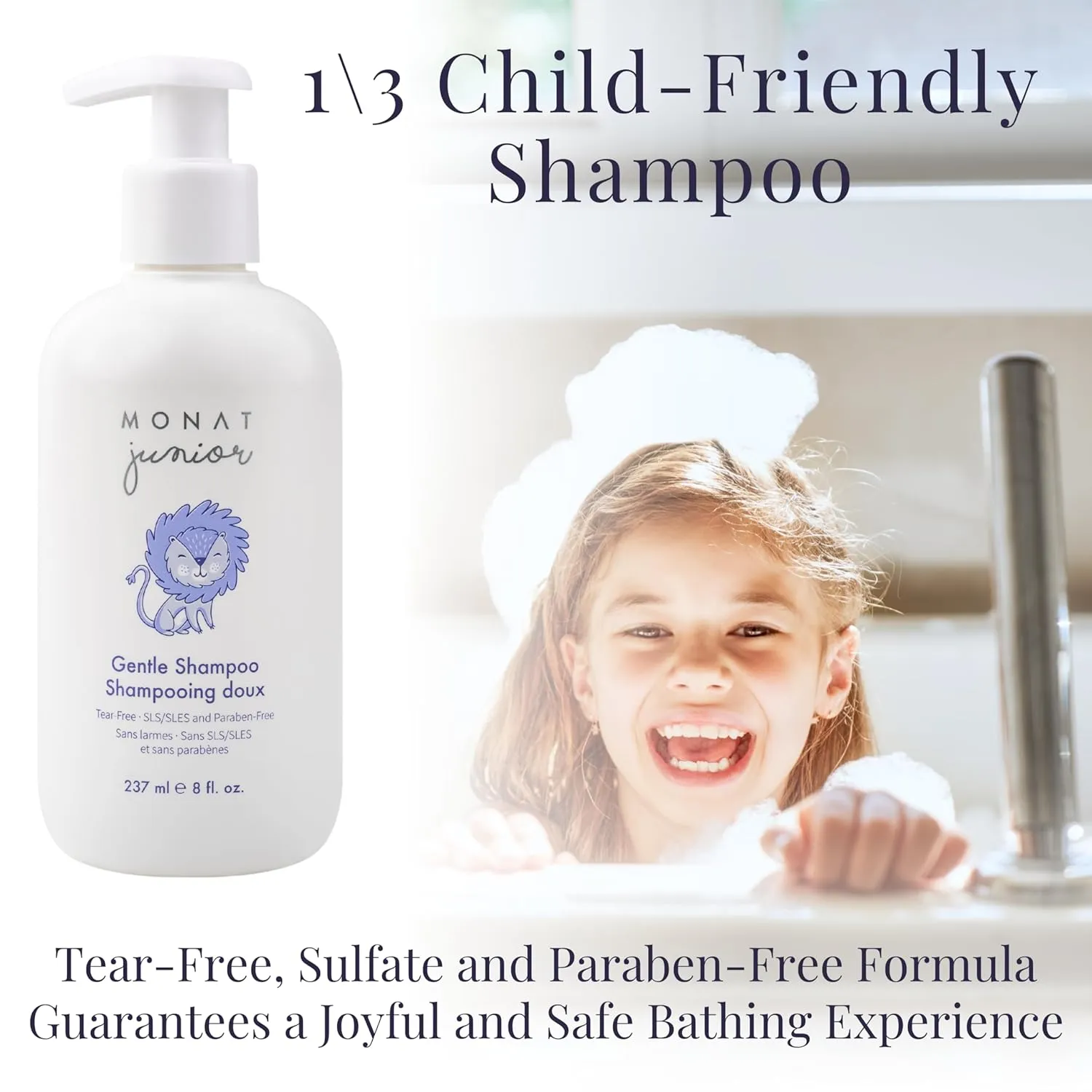 MONAT Junior Gentle 3-in-1 Hair Care System - Shampoo, Conditioner, Detangler for Children (8 fl. oz./6 fl. oz.)