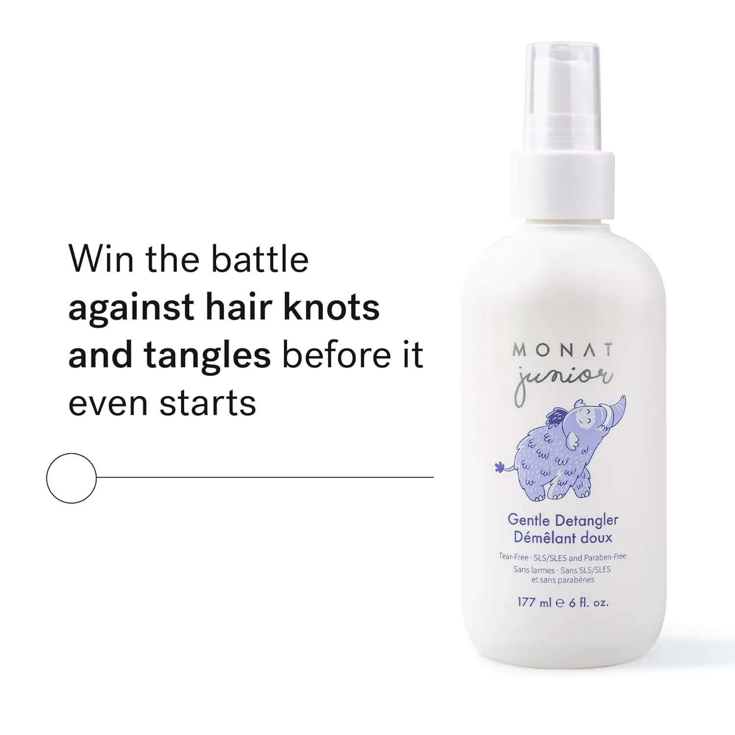 MONAT Junior™ Gentle Detangler - Safe and tear free Hair Detangler Spray for children. All Natural Tear-free, Sulfate & Paraben-free- Net Wt. 177 ml e / 6 fl. Oz.
