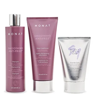 MONAT Smoothing Anti Frizz Shampoo, Deep Intensive Treatment & Blow Out Cream - Frizzy Hair Care Pack - Vegan, Natural, Heat Damage Protection, Strengthens Hair - 3 Products