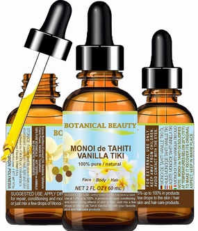MONOI de TAHITI OIL TIARE TIKI 100% Pure Natural Undiluted Virgin 2 Fl. Oz.- 60 ml for FACE, SKIN, BODY, HAIR, NAILS by Botanical Beauty