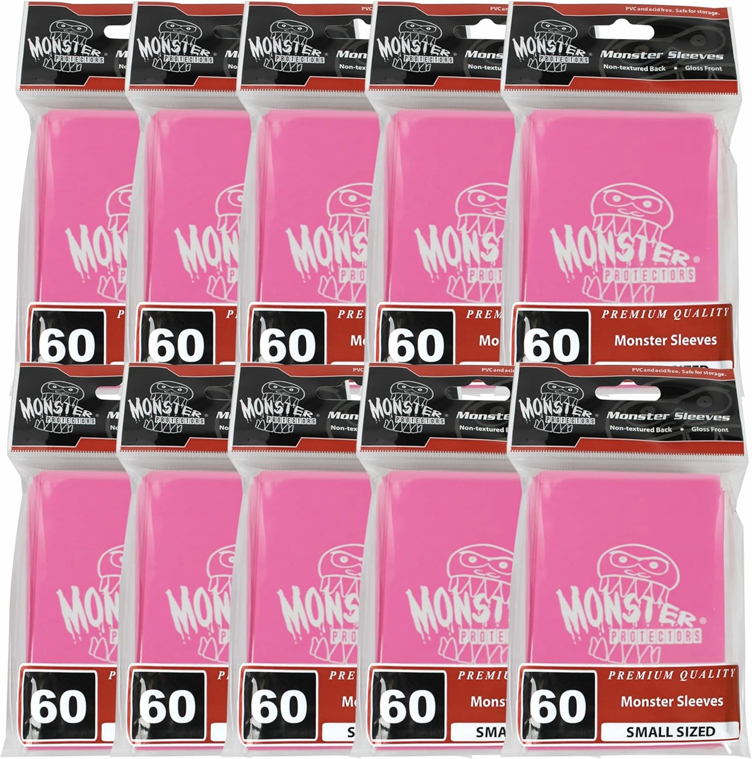 Monster Protectors Pink Small Size Glossy Finish Sleeves with Monster Logo - 600 Count - Compatible with Yugioh and Other Smaller Sized Gaming, Trading and Collectible Cards