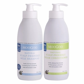 MooGoo Natural Milk Shampoo & Cream Conditioner Pack - For Itchy, Dry, Eczema, Psoriasis & Dandruff Prone Scalps – SLS, Silicone, Sulfate & Paraben Free - Natural & Gentle Formula – 2x 16.9 fl. oz.