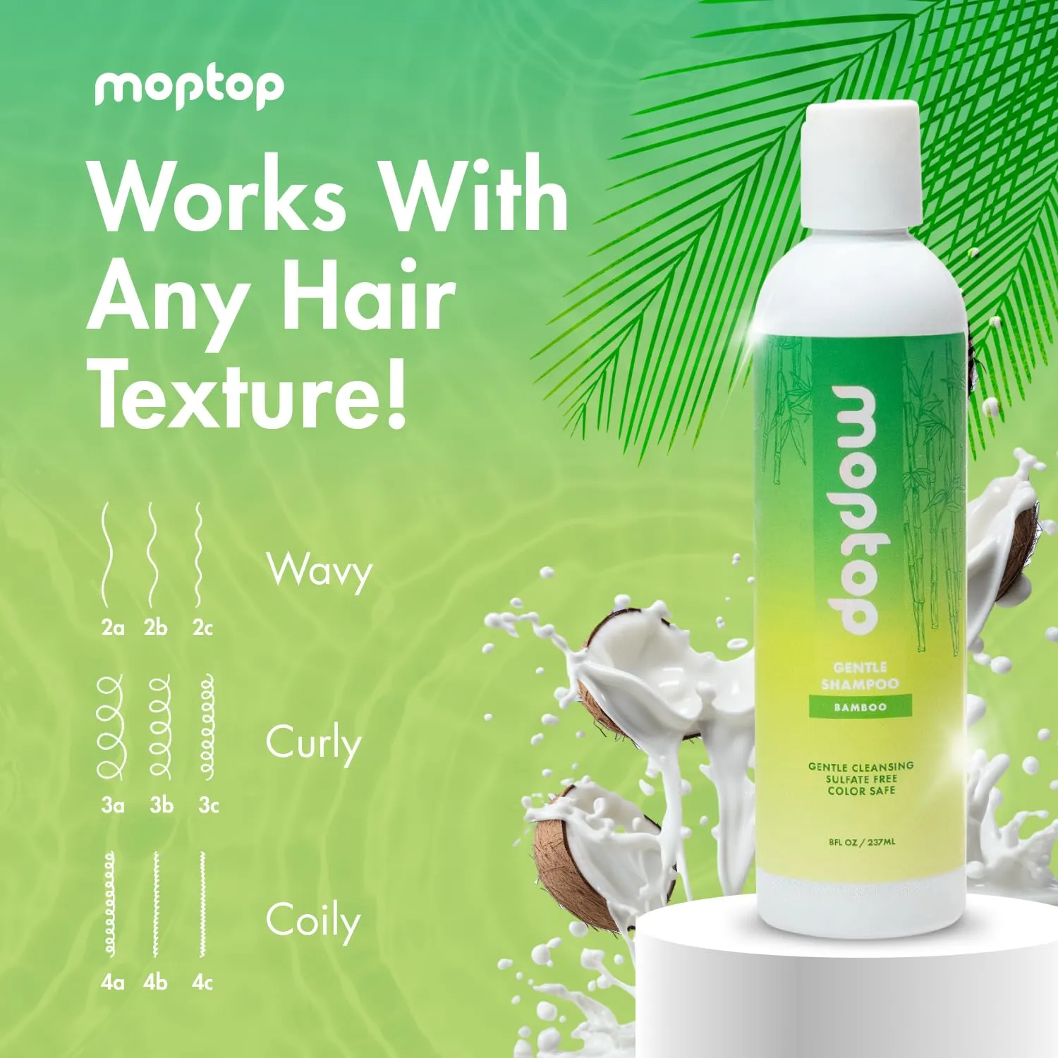MopTop Gentle Shampoo – Every Day Curly Hair Shampoo, Improves Moisture & Reduces Frizz, Sulfate & Paraben Free Hair Care for Straight, Wavy, Curly, Coily Hair (Bamboo, 8oz)