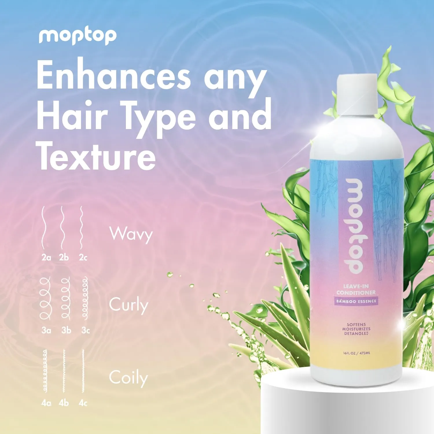 MopTop Leave In Conditioner for Curly Hair – Hair Moisturizer to Soften, Moisturize & Hydrate, Anti Frizz for All Textures & Curl Types, Sulfate & Paraben Free Hair Conditioner (Bamboo Essence, 8oz)