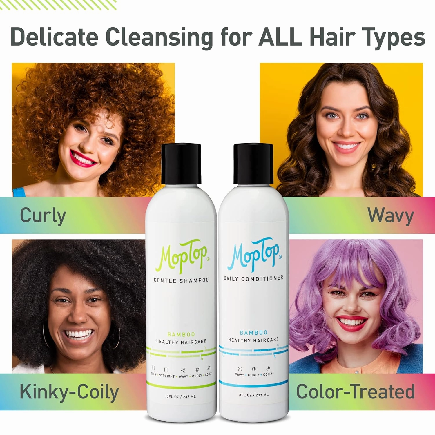 MopTop Curly Hair Routine, Gentle Shampoo   Daily Conditioner   Styling Gel for Wavy and Coily Tresses, Color Safe, Moisturizing Women's Hair Care