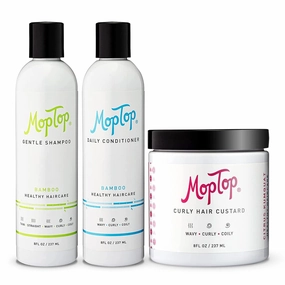 MopTop Curly Hair Routine, Gentle Shampoo   Daily Conditioner   Styling Gel for Wavy and Coily Tresses, Color Safe, Moisturizing Women's Hair Care