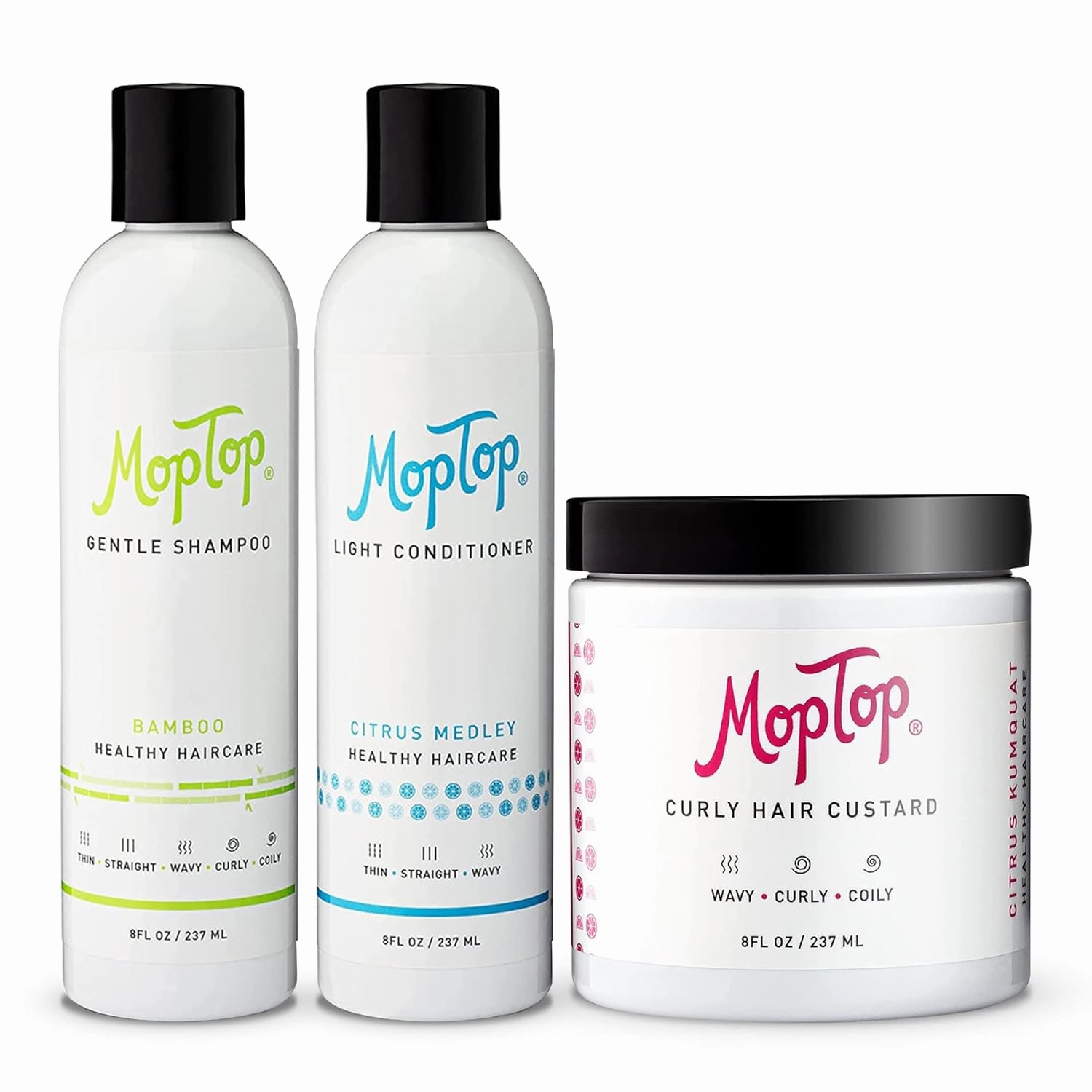 MopTop Gentle Shampoo   Light Conditioner   Curly Hair Gel for Curly, Wavy, and Coily Hair, Color Safe, Moisturizing Womens Hair Care