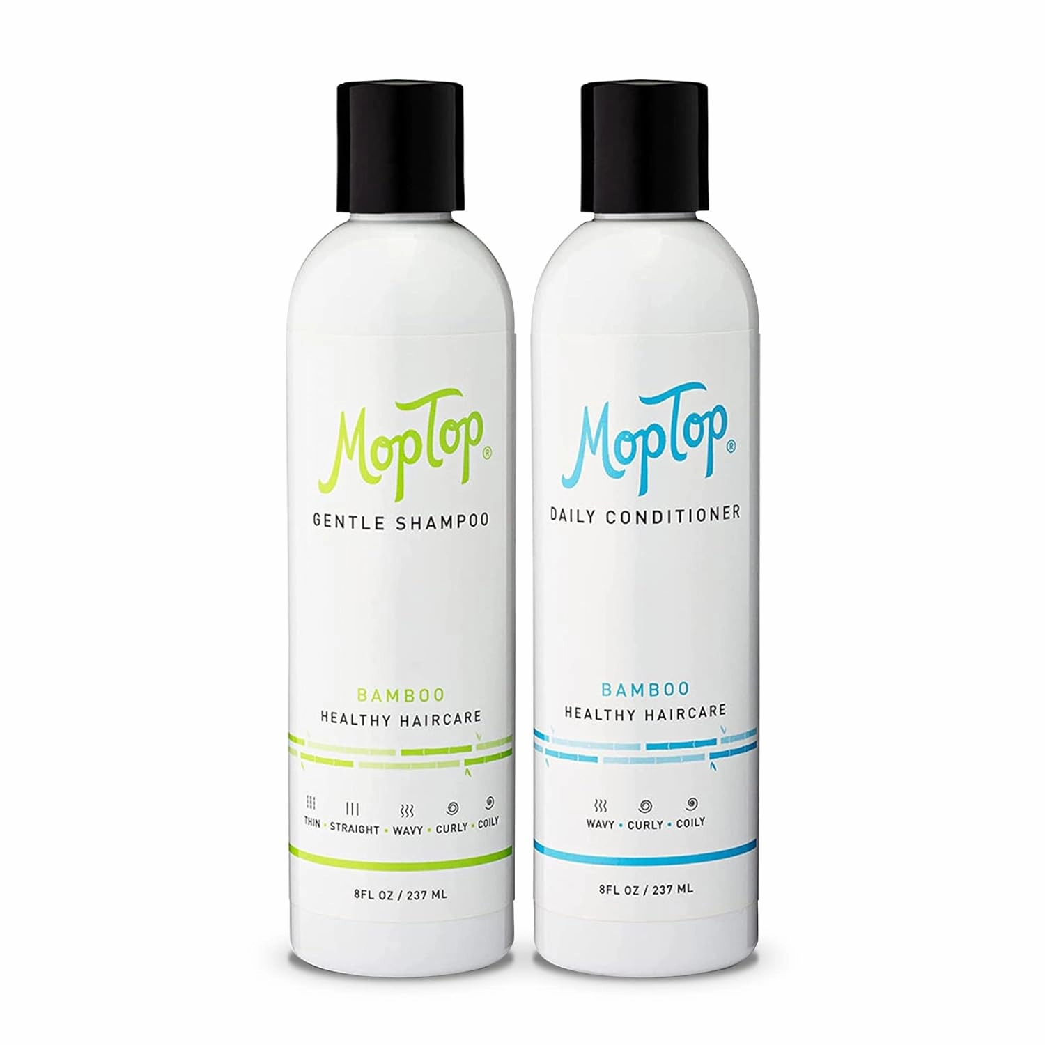 MopTop Moisturizing Curly Hair Shampoo and Conditioner Set – Gentle Shampoo   Daily Conditioner, Reduce Frizz, & Restore Dry Damaged Hair, Sulfate & Paraben Free – Wavy, Curly, Coily, Kinky (Set of 2)