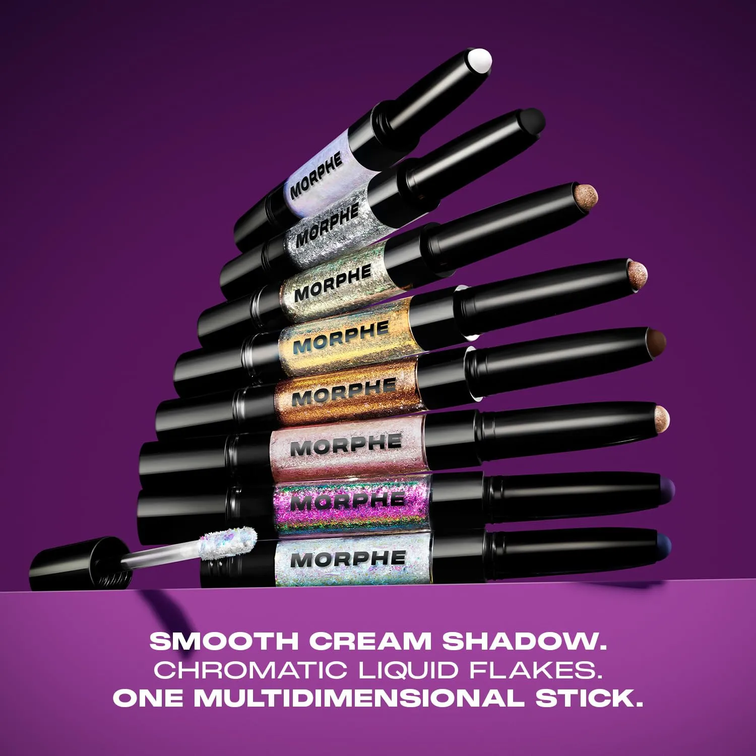 Morphe Mixed Signals Dual-Ended Eyeshadow Stick - Cream Eyeshadow Pigment & Chrome Liquid Flakes for Bold, Layered Eye Makeup Looks - Flirtatious/Faithful (0.96 oz)