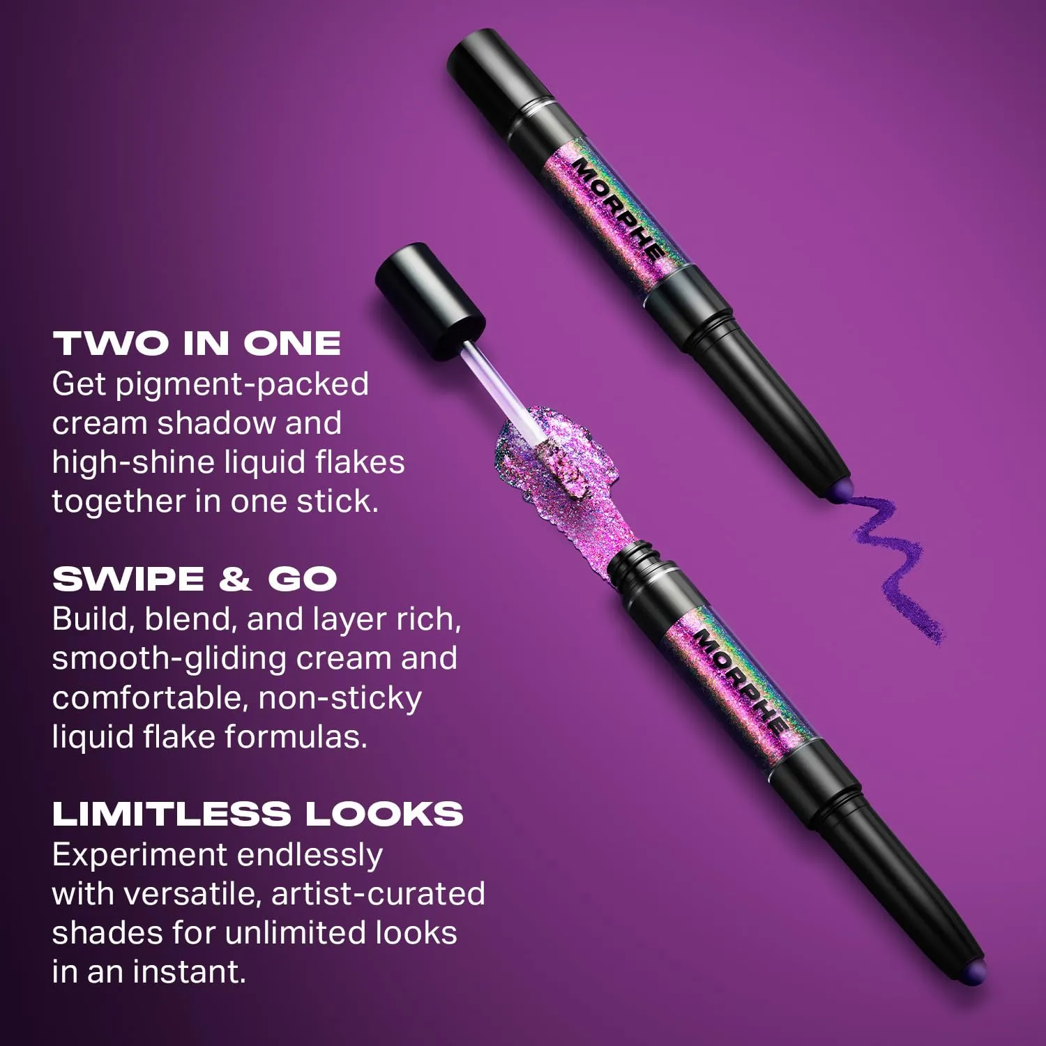 Morphe Mixed Signals Dual-Ended Eyeshadow Stick - Cream Eyeshadow Pigment & Chrome Liquid Flakes for Bold, Layered Eye Makeup Looks - Flirtatious/Faithful (0.96 oz)