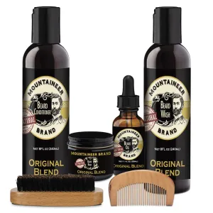 Mountaineer Brand Starter Beard Bundle | Beard Wash, Conditioner, Beard Balm, Beard Oil for Men with Wood Comb & Brush | Hydrates Beards for Soft Manageable Hair | Original Blend Scent