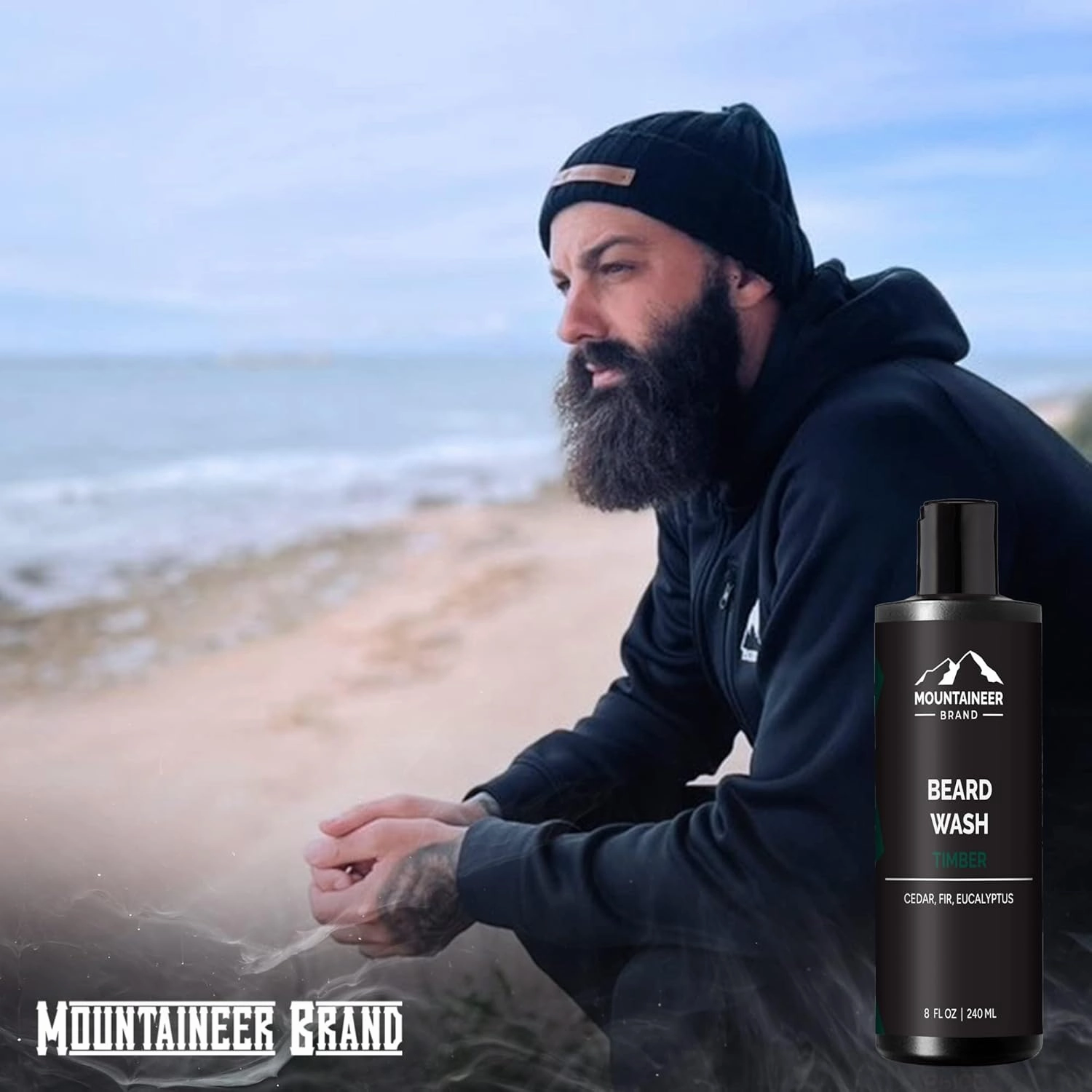 Mountaineer Brand Beard Wash For Men | 100% Natural Beard Shampoo | Thick Cleaning Softening Lather for Hair and Skin | Hydrate and Detangle | Grooming Treatment | WV Timber Scent 8oz