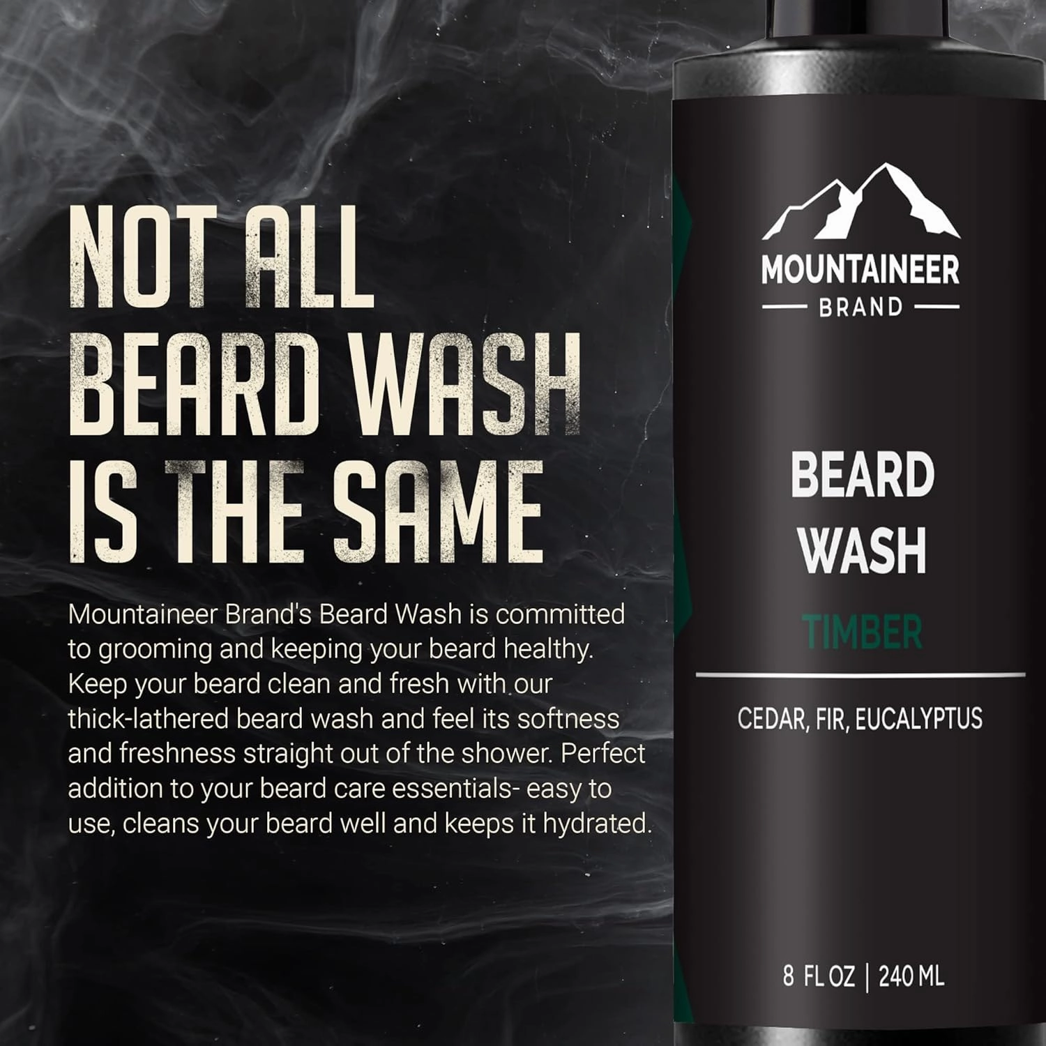 Mountaineer Brand Beard Wash For Men | 100% Natural Beard Shampoo | Thick Cleaning Softening Lather for Hair and Skin | Hydrate and Detangle | Grooming Treatment | WV Timber Scent 8oz