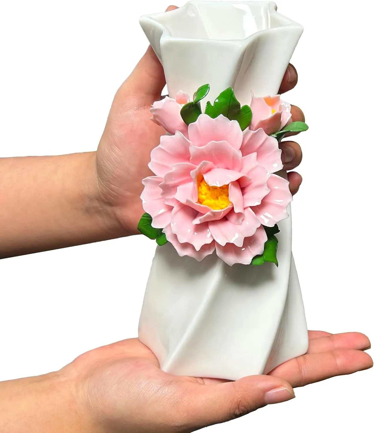 MTME Porcelain vase with Flowers, Memorabilia, Wedding Gifts, Aesthetic Sculpture Home décor (Pink Camellia)