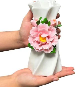 MTME Porcelain vase with Flowers, Memorabilia, Wedding Gifts, Aesthetic Sculpture Home décor (Pink Camellia)