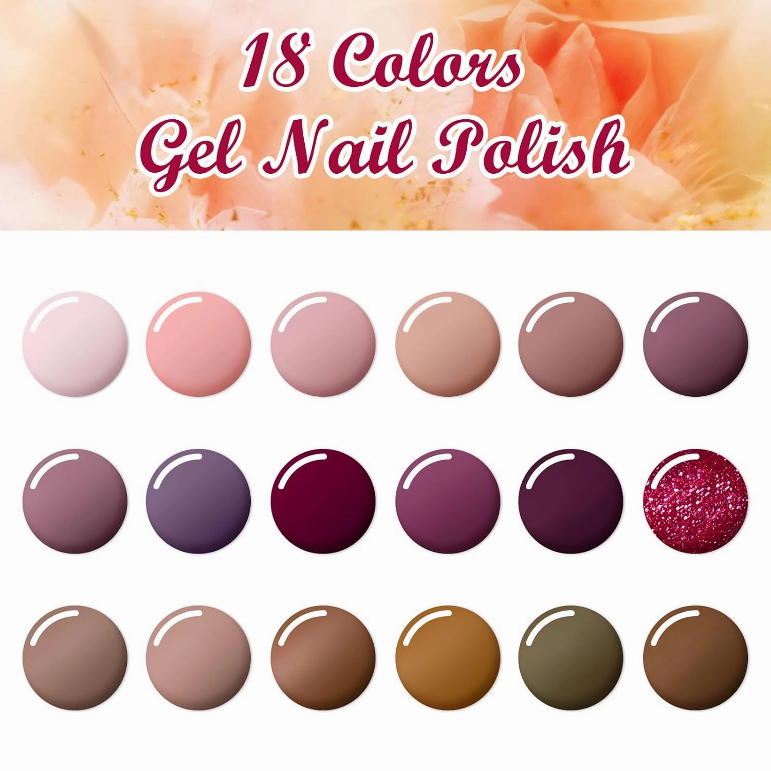 MTSSII 18 Pcs Gel Nail Polish Kit, Long-Lasting Neutral Nude Pink Glitter Skin Tone Colors Gel Polish, High-Shine Finish, Soak Off UV DIY Manicure for Women