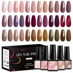 MTSSII 18 Pcs Gel Nail Polish Kit, Long-Lasting Neutral Nude Pink Glitter Skin Tone Colors Gel Polish, High-Shine Finish, Soak Off UV DIY Manicure for Women