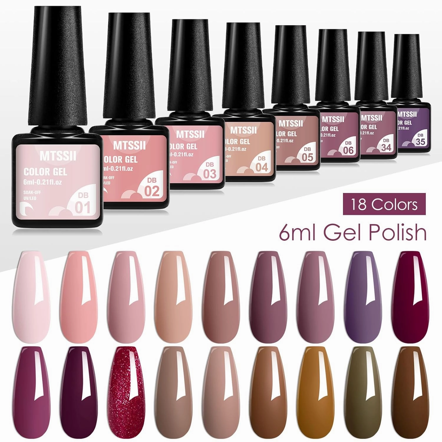 MTSSII 18 Pcs Gel Nail Polish Kit, Long-Lasting Neutral Nude Pink Glitter Skin Tone Colors Gel Polish, High-Shine Finish, Soak Off UV DIY Manicure for Women