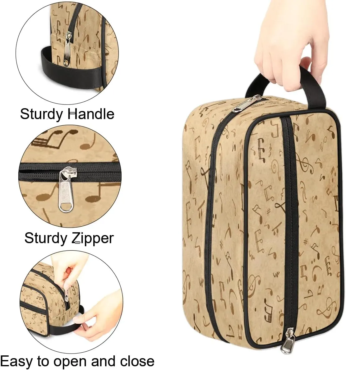 Music Notes Travel Toiletry Bag for Women Men Small Cosmetic Makeup Organizer Water Resistant Shaving Bag Portable Make Up Bag Storage Bags with Handle