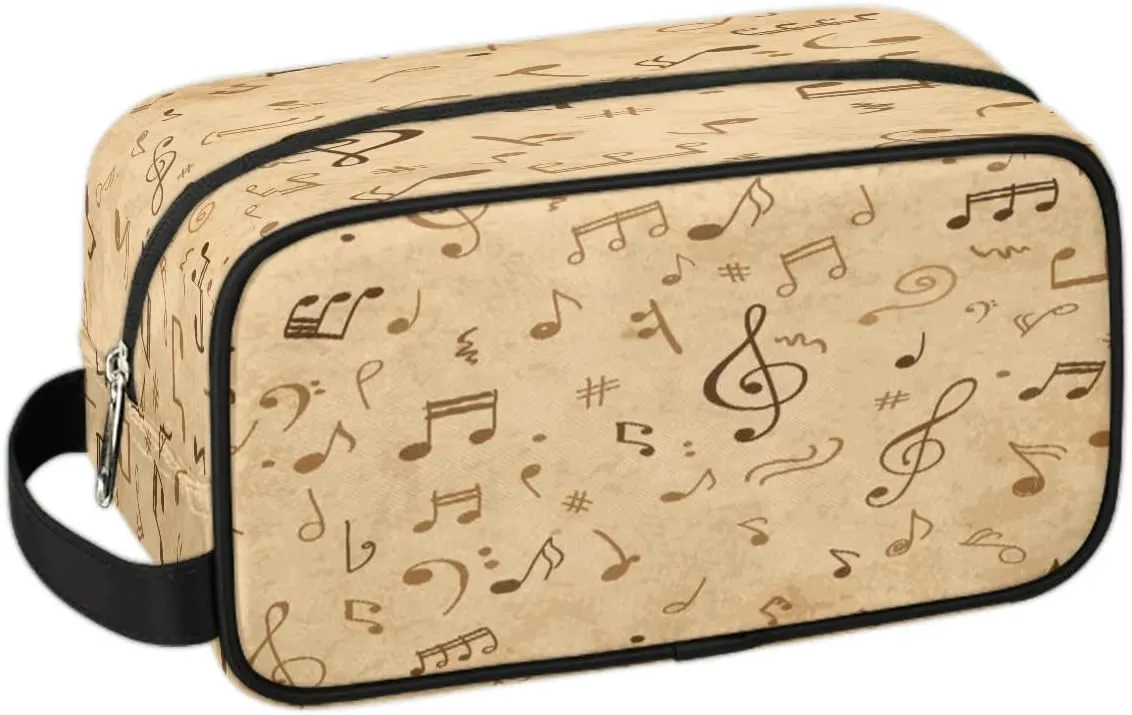 Music Notes Travel Toiletry Bag for Women Men Small Cosmetic Makeup Organizer Water Resistant Shaving Bag Portable Make Up Bag Storage Bags with Handle