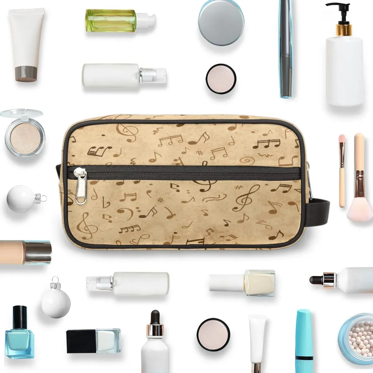 Music Notes Travel Toiletry Bag for Women Men Small Cosmetic Makeup Organizer Water Resistant Shaving Bag Portable Make Up Bag Storage Bags with Handle