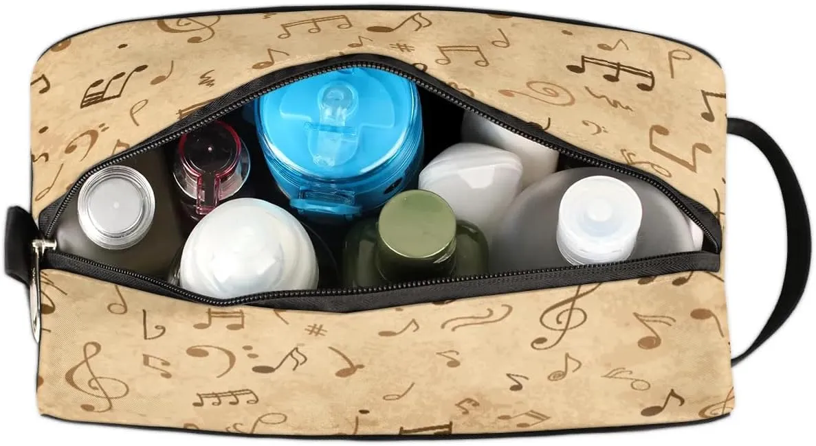 Music Notes Travel Toiletry Bag for Women Men Small Cosmetic Makeup Organizer Water Resistant Shaving Bag Portable Make Up Bag Storage Bags with Handle