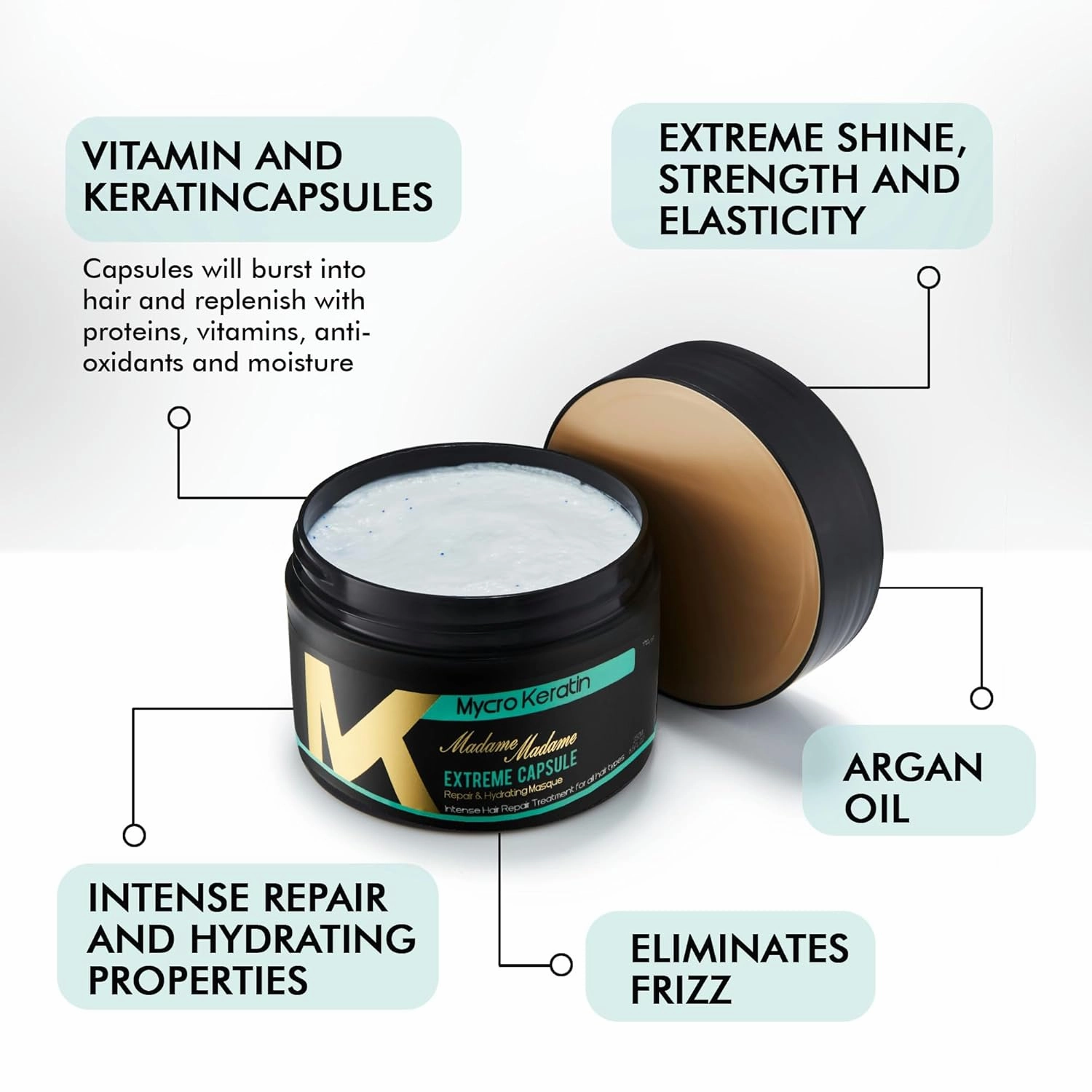 Mycro Keratin Intensive Hydration Hair Mask for Dry, Damaged Hair - Deep Conditioning for All Hair Types (8.45 Fl.oz)