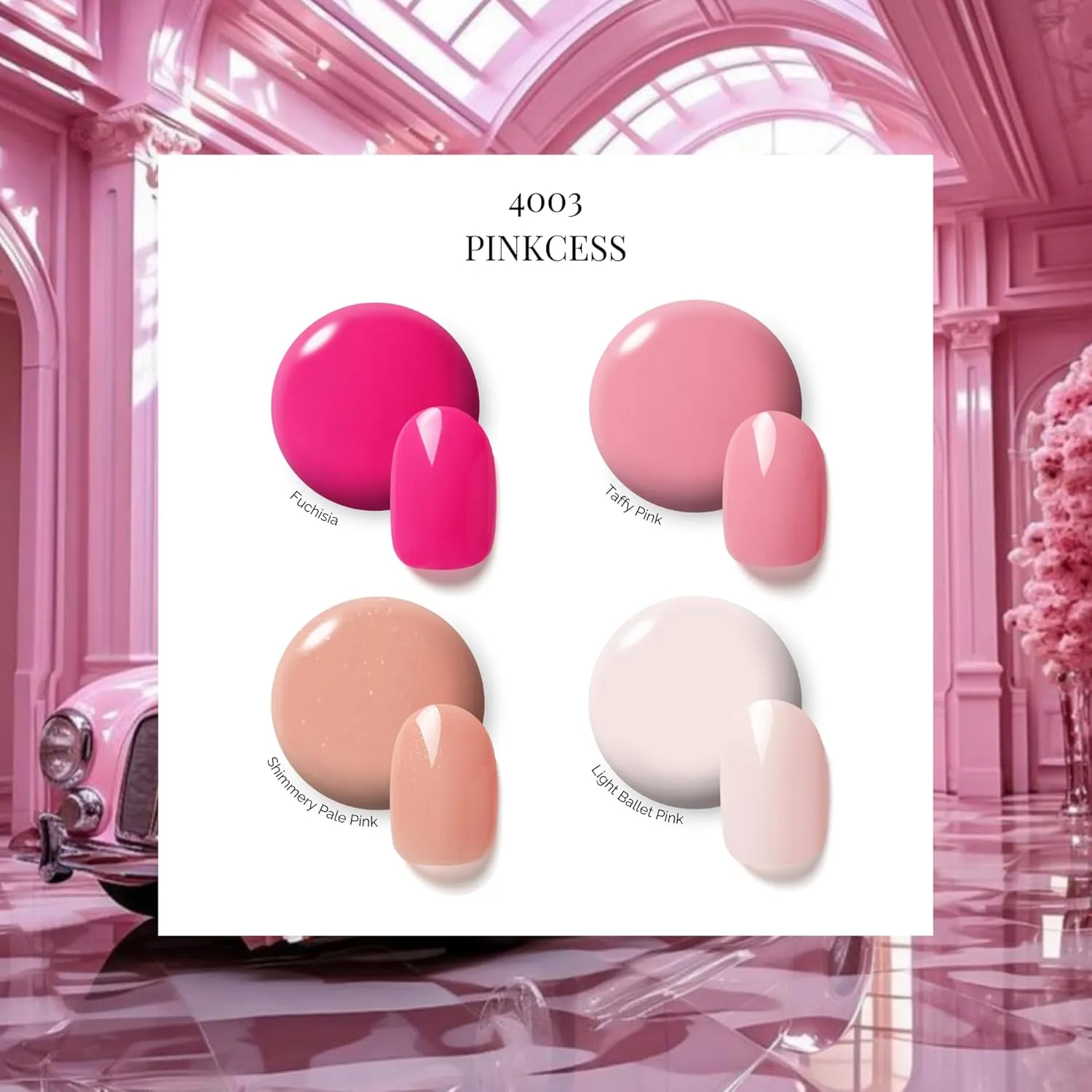 NAILOG Gel Nail Polish Set - 4 Colors Top Coat Color Gel Base 3-In-1 Soak Off UV Gel Polish Kit for Home DIY & Birthday Gifts for Women | Fushcia, Taffy Pink, Shimmery Pink, Beige