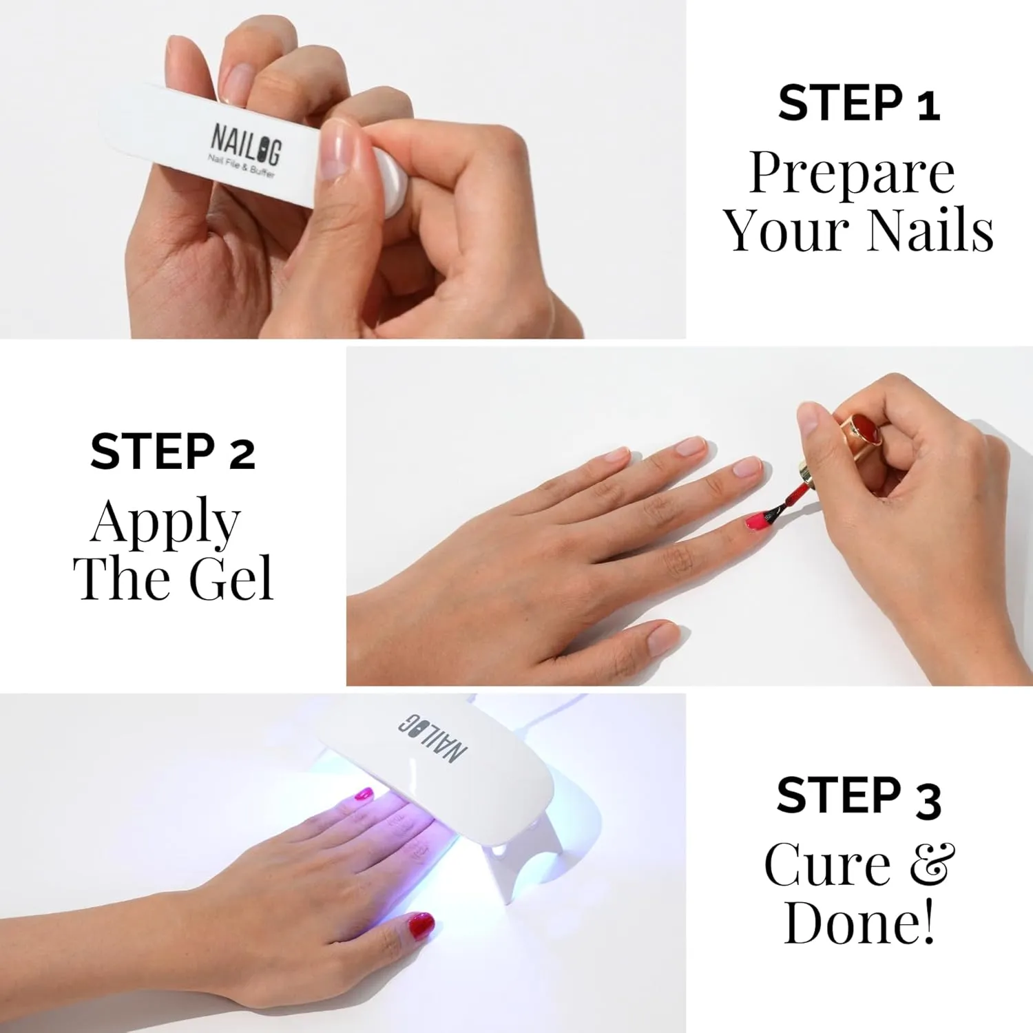 NAILOG Gel Nail Polish Set - 4 Colors Top Coat Color Gel Base 3-In-1 Soak Off UV Gel Polish Kit for Home DIY & Birthday Gifts for Women | Fushcia, Taffy Pink, Shimmery Pink, Beige