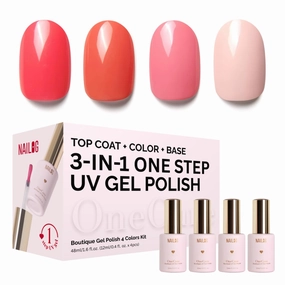 NAILOG Gel Nail Polish Set - 4 Colors Top Coat Color Gel Base 3-In-1 Soak Off UV Gel Polish Kit for Home DIY & Birthday Gifts for Women | Hot Pink, Coral, Punch Pink, Peach
