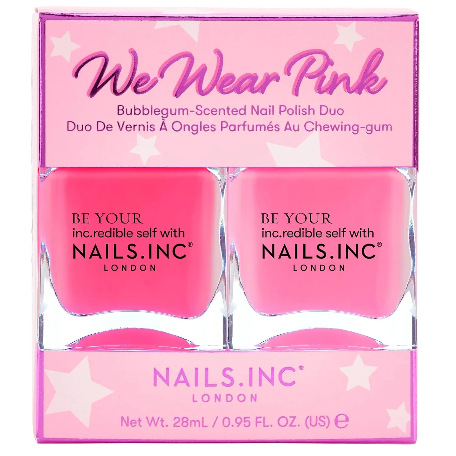 Nails.INC We Wear Pink Nail Polish Duo, Long Lasting Glossy Nail Color with Bubblegum Scent, Cruelty Free, Vegan, Includes Pink To The Core and Choose Pink