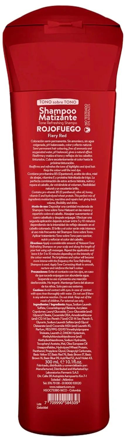 naissant Deep Red Hair Toning Shampoo| Color Depositing | Refresh & Neutralize Brassy Tones | Paraben, Ammonia & Sulfate Free | Pro-Vitamin B5, Olive Oil & Honey (Rojo Fuego) 10.1 Fl Oz
