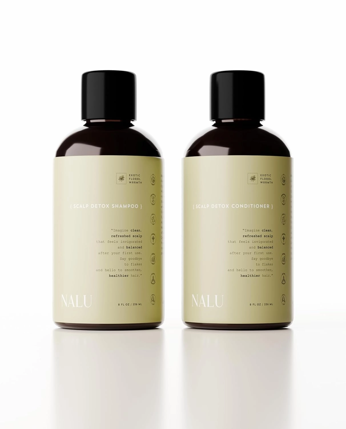 NALU Scalp Detox Organic Shampoo and Conditioner Set - Purify, Revitalize and Balance for Healthy Hair Growth. Anti-Dandruff. 8 Fl Oz Each.