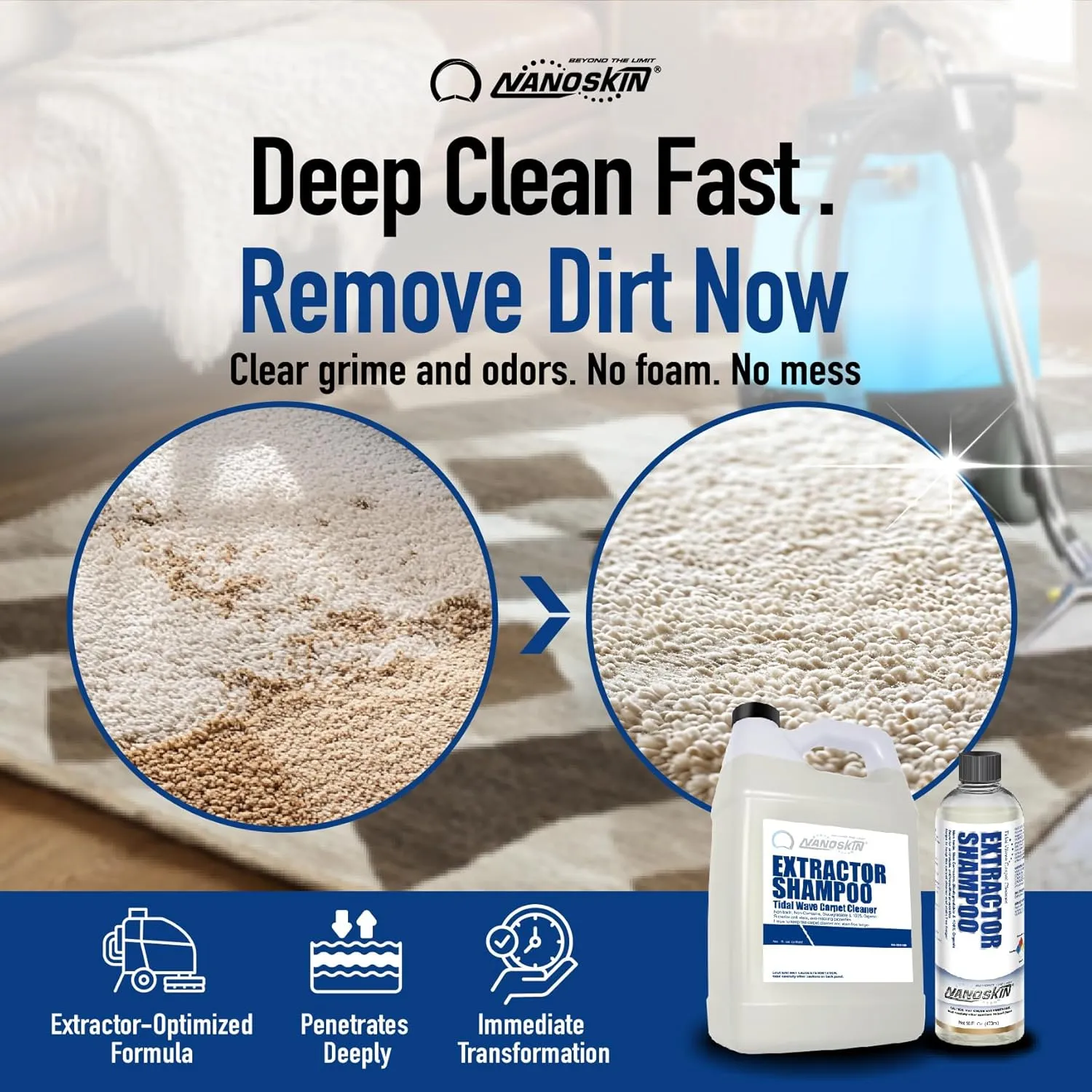 Nanoskin EXTRACTOR SHAMPOO Low Foaming Carpet Cleaner 5 Gallons - Machine Use Upholstery Cleaner, Stain Remover & Odor Eliminator on Rug Car Upholstery Carpets | For Automotive, Home, Office & More