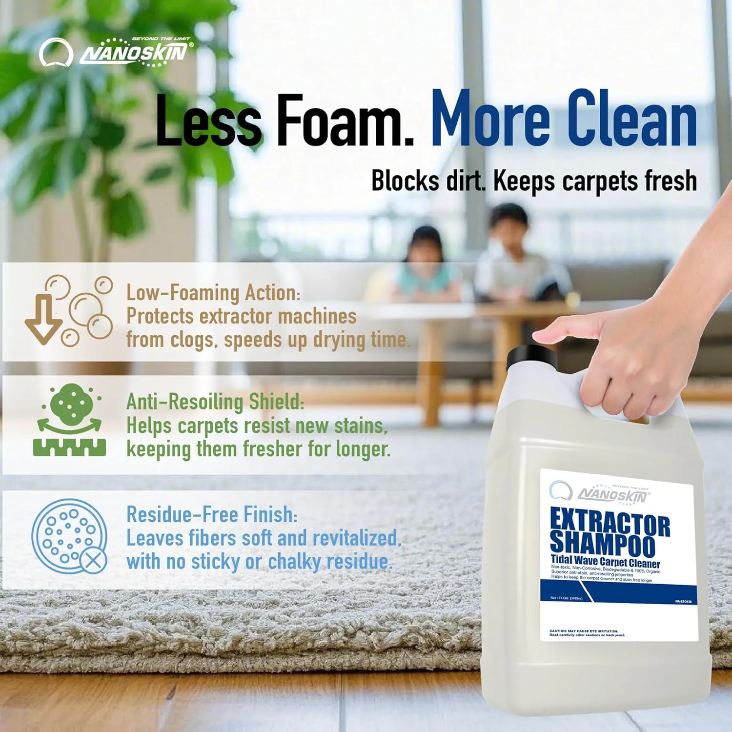 Nanoskin EXTRACTOR SHAMPOO Low Foaming Carpet Cleaner 5 Gallons - Machine Use Upholstery Cleaner, Stain Remover & Odor Eliminator on Rug Car Upholstery Carpets | For Automotive, Home, Office & More