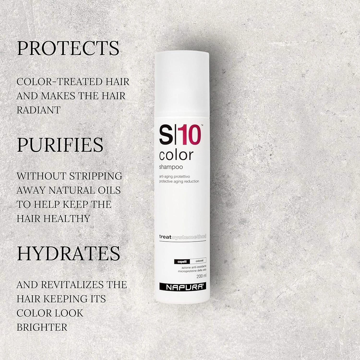 NAPURA S10 Sulfate Free Salon Shampoo for Color Treated Hair (6.76 oz) - Enhances Shine & Volume with Silk Proteins and Red Currant