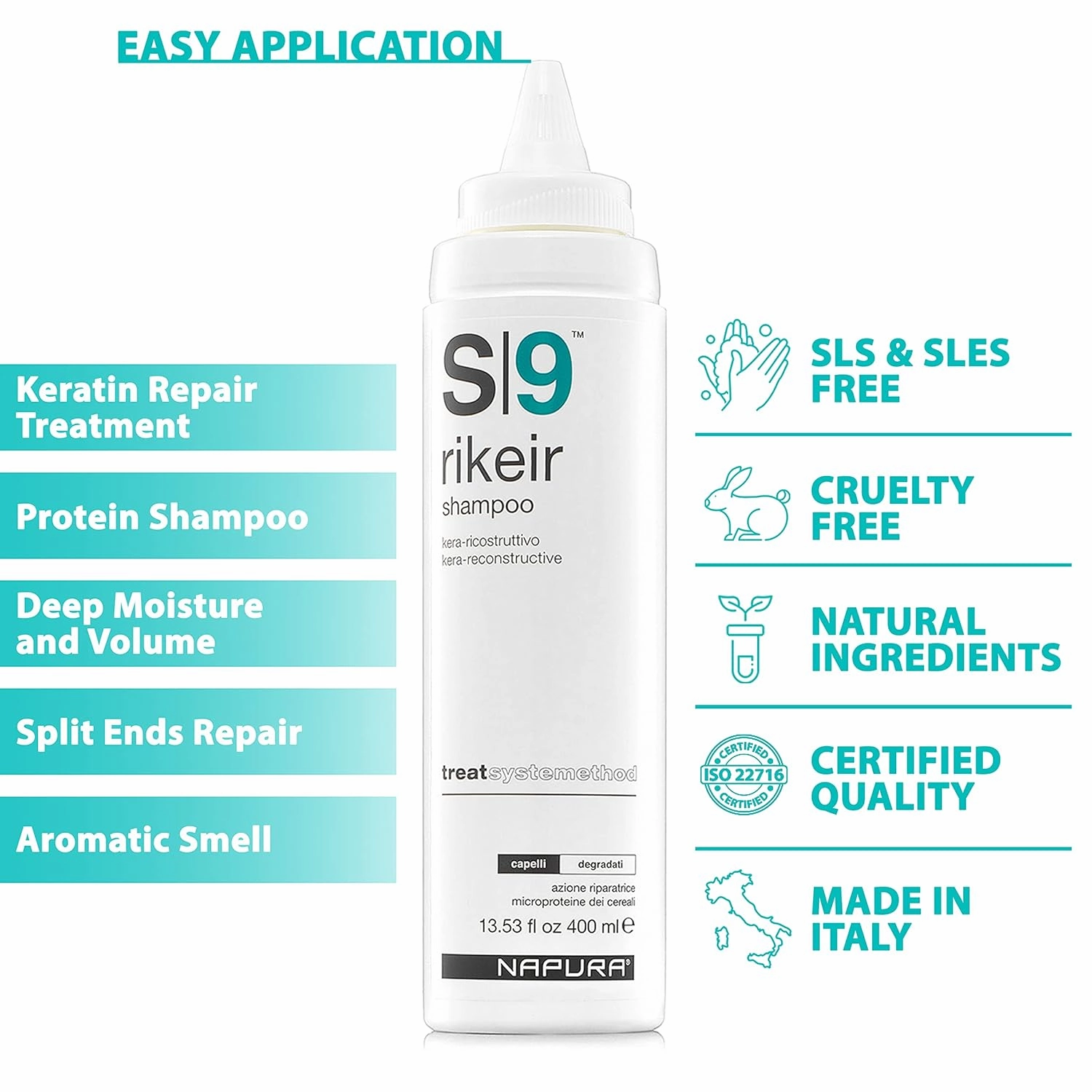 NAPURA S9 Professional Moisturizing Shampoo for Damaged Hair (13.53 fl oz) - Sulfate and Paraben Free - Split End Repair- Color Safe Protein Hair Repair Treatment with Avocado Oil