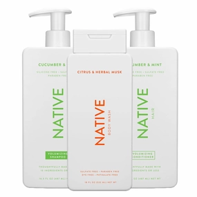 Native Citrus & Herbal Musk Body Wash 18 oz 2 Pk Cucumber & Mint Shampoo & Conditioner 18 oz - 2 Pk