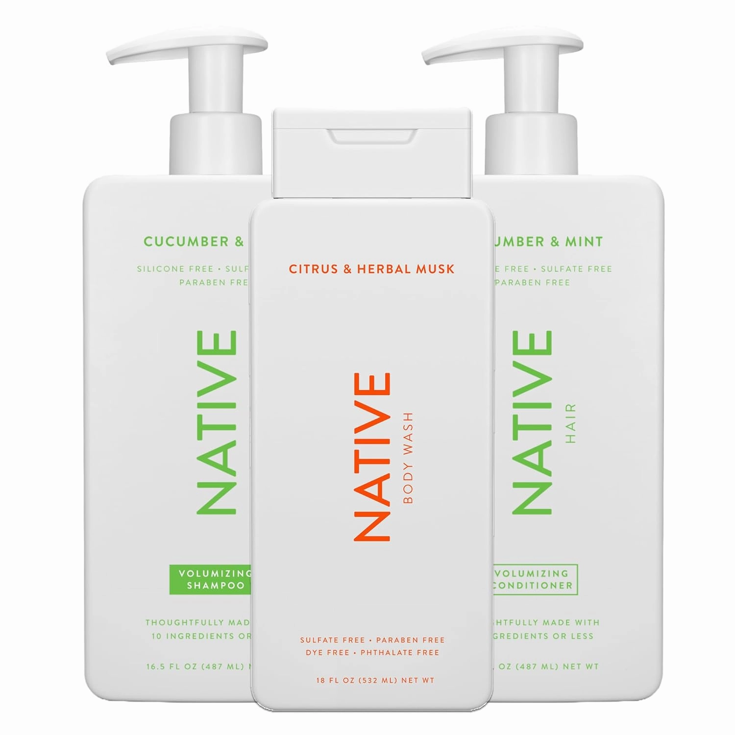 Native Citrus & Herbal Musk Body Wash 18 oz 2 Pk Cucumber & Mint Shampoo & Conditioner 18 oz - 2 Pk