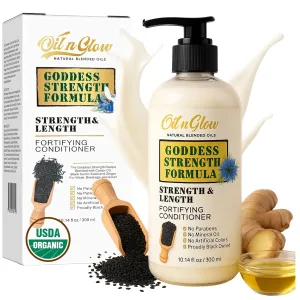 Natural Hair Growth Conditioner Black Cumin Seeds, Ginger & USDA Organic Castor Oil Strengthening & Moisturizing Conditioner for Thinning Hair, Damaged, Dry, Frizzy - Fragrance Free, 10 Fl Oz