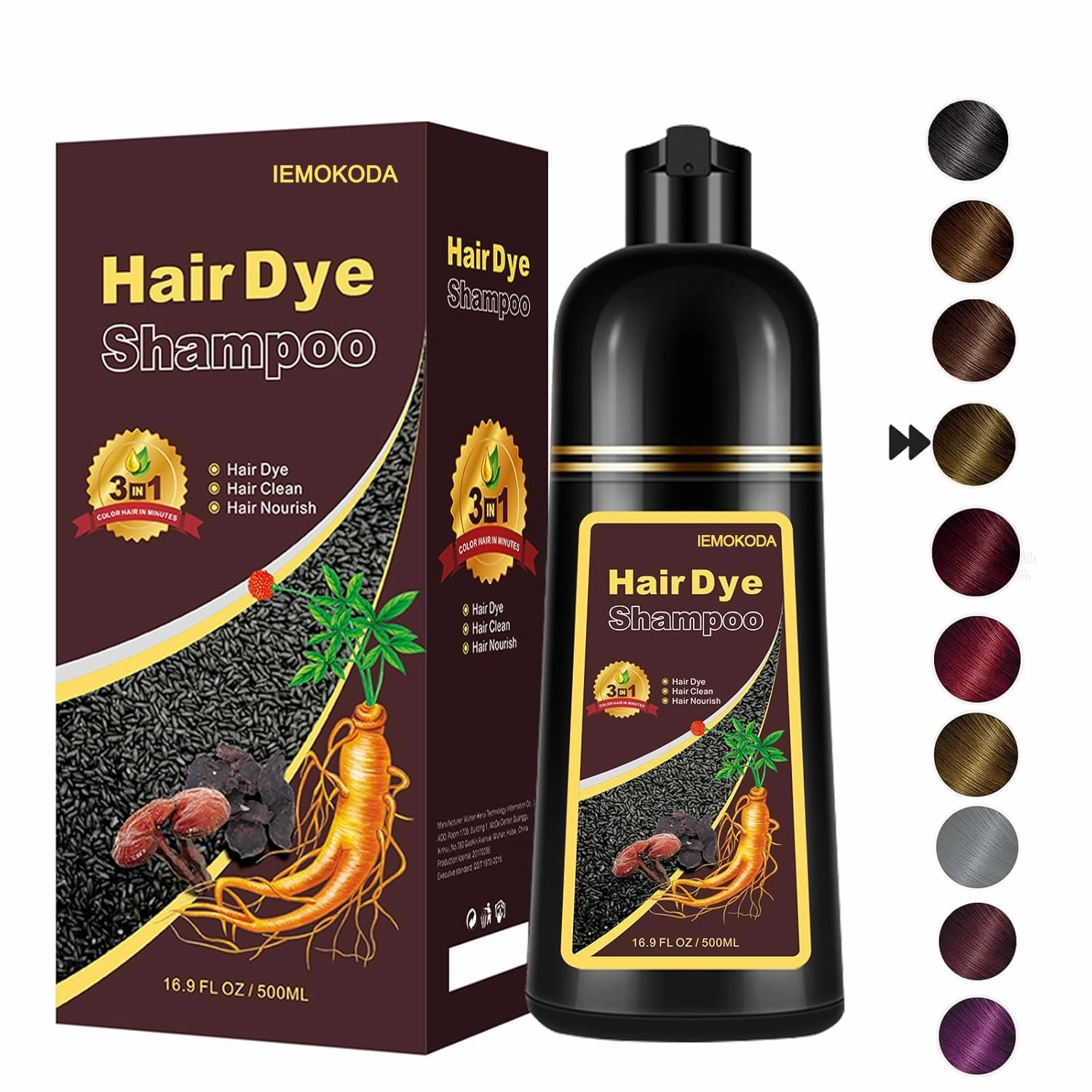 Natural Chestnut Brown Hair Dye Shampoo 3 in 1, Instant Brown Hair Shampoo, Hair Color Shampoo, Shampoo Para Canas Mejur & Champu Para Canas, Shampoo Hair Dye (Chestnut Brown)