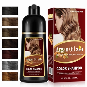 Natural Dark Brown Hair Dye Shampoo 3-in-1, 100% Gray Hair Coverage in Minutes, Argan Oil Hair Color Shampoo for Women Men, Instant Dye Shampoo for Gray Hair, Long-Lasting, Champu Con Tinte Para Canas