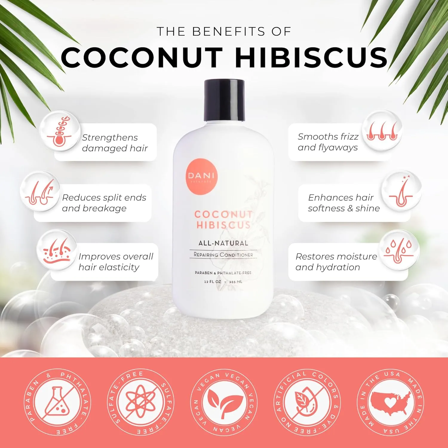 Naturals Conditioner – Coconut Hibiscus, Strengthening & Hydrating for Dry or Damaged Hair, Lightweight & Nourishing, Vegan & Color-Safe, 12 oz