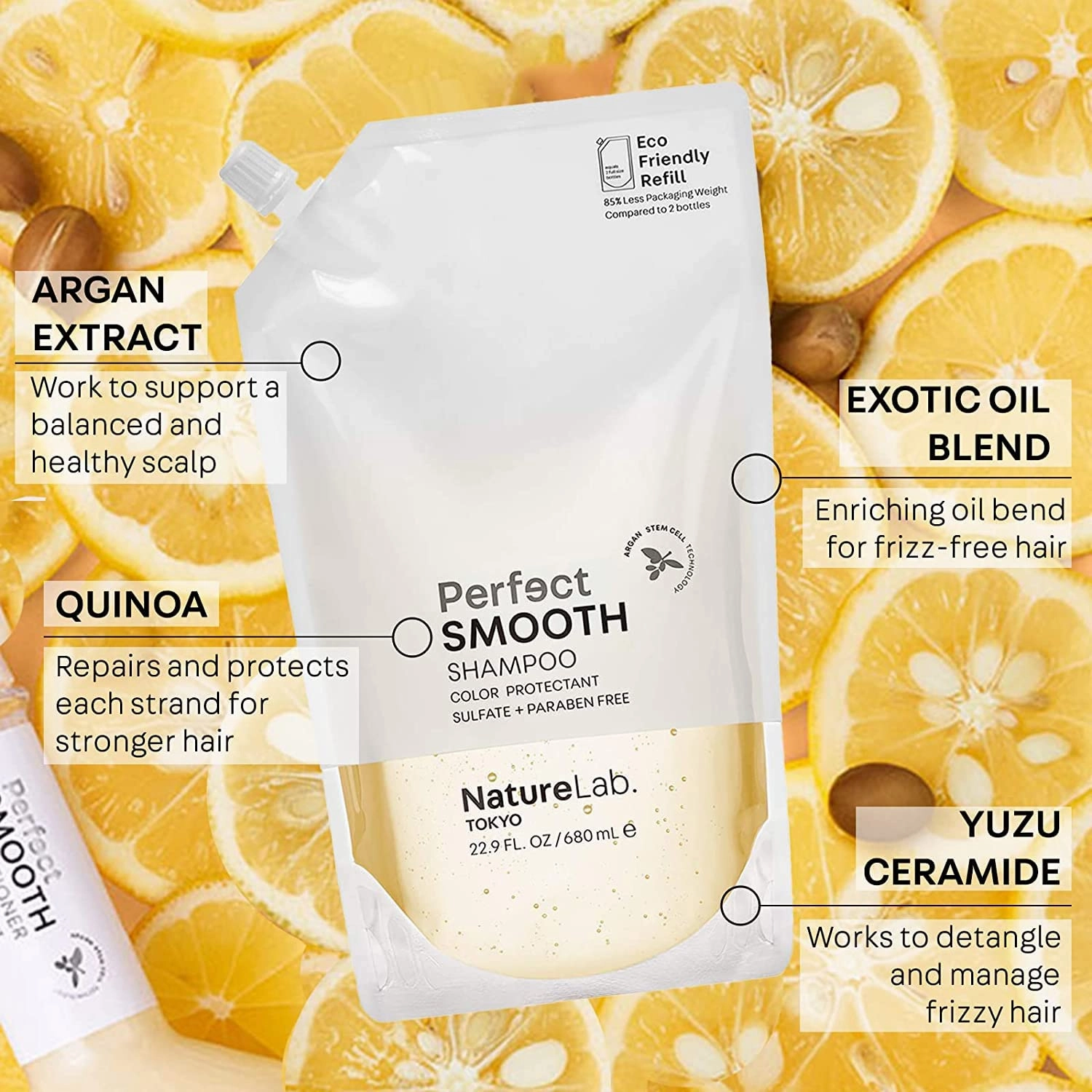 NATURELAB. TOKYO Perfect Smooth Shampoo   Eco-Friendly Refill Pouch Bundle: Shampoo 11.5 oz | Refill 22.9 FL OZ | $49 VALUE