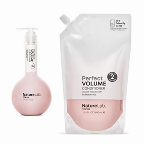 NATURELAB.TOKYO Perfect Volume Conditioner   Eco-Friendly Refill Pouch Bundle | Lightweight Hair Conditioner, Build & Lift Flat, Fine, or Limp Hair | 11.5 oz & Refill 22.9 oz | $49 VALUE