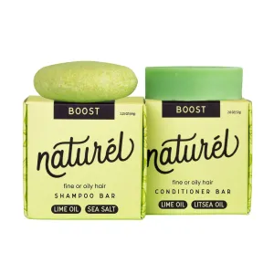NATURL Boost Volumizing Shampoo and Conditioner Bar Set with Sea Salt and Lime Oil for Fine or Oily Hair, Free of Silicone, Paraben, Phthalate, Gluten, Citrus Scent, 2 Count
