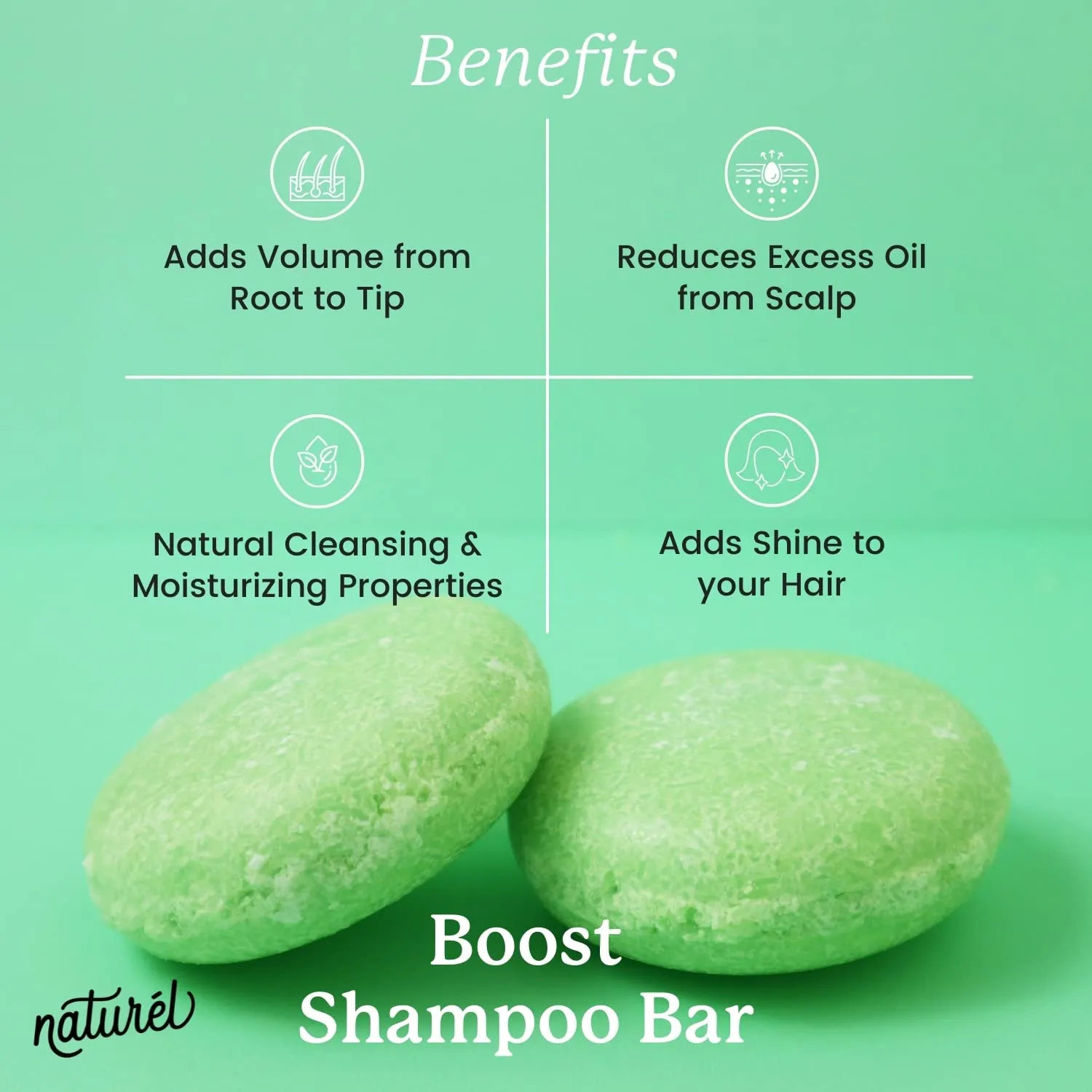NATURL Boost Volumizing Shampoo and Conditioner Bar Set with Sea Salt and Lime Oil for Fine or Oily Hair, Free of Silicone, Paraben, Phthalate, Gluten, Citrus Scent, 2 Count