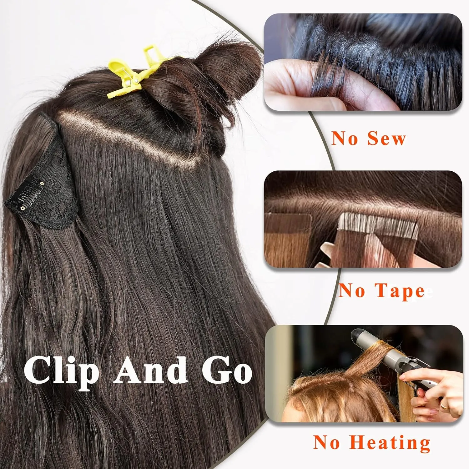 NAYOO Black Clip In Hair Extensions 4Pcs Wavy Curly Hair Extensions Synthetic Fiber Double Weft Soft Hairpieces For Women（20 inch, Black）